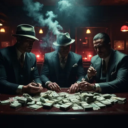 Prompt: Gangsters making money
