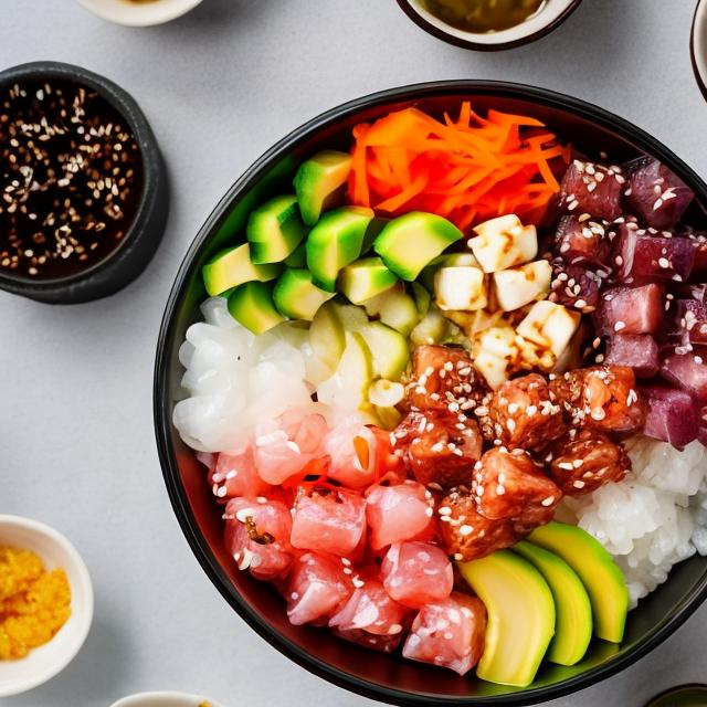 Prompt: "The Flavorful Journey Begins: Indulge in Endless Delights with Our Poke Bowl Selection!"