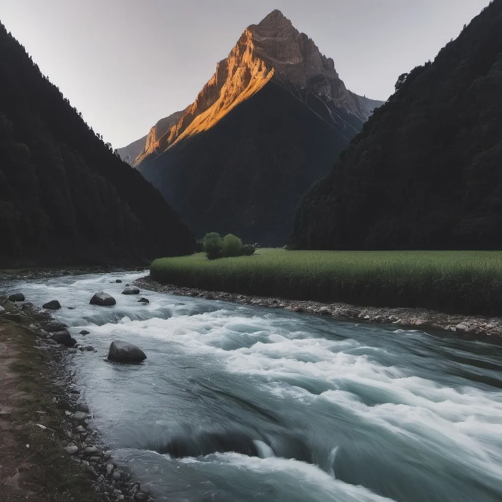 Prompt: This photo standing a river and mountain 