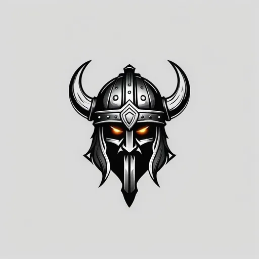 Prompt: Simplistic logo with name "Odyn"  axes empty viking helm with glowing eyes
