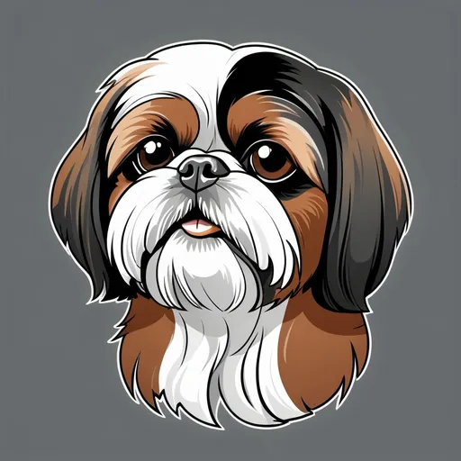 Prompt: a shih tzu dog tri color, black and white and brown on the neck. 

medium size dog. 

cartoonized