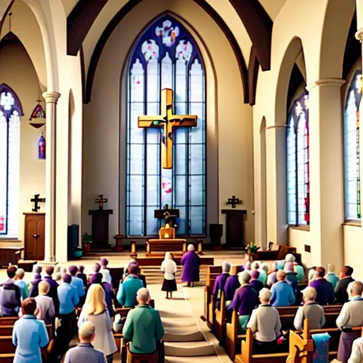 Prompt: A modern Protestant sermon in a traditional church