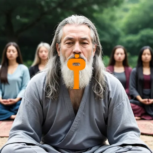 Prompt: Wise man,Grey long hair and beard, meditate outside with group of people