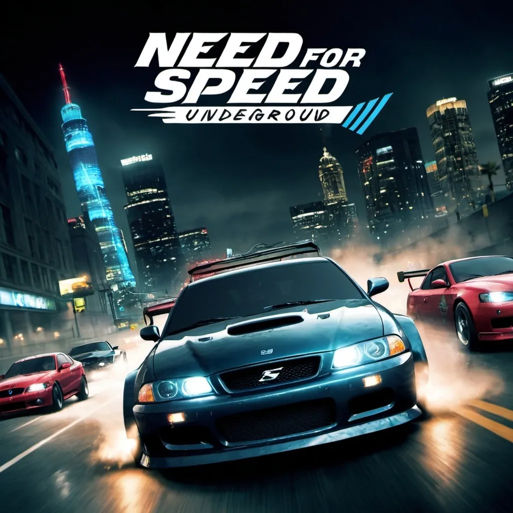 Prompt: a front cover for the hit game need for speed underground must include a car
