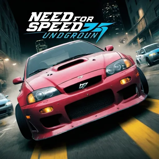 Prompt: a front cover for the hit game need for speed underground must include a car
