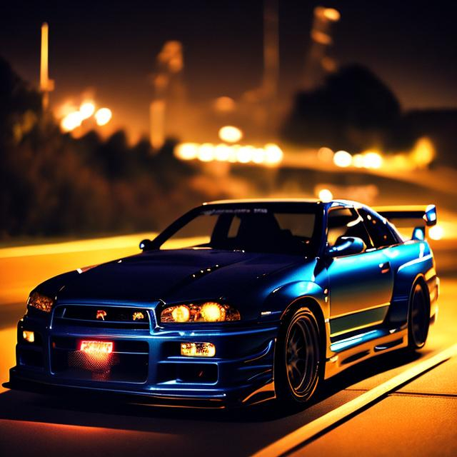 Prompt: R34 GTR at night