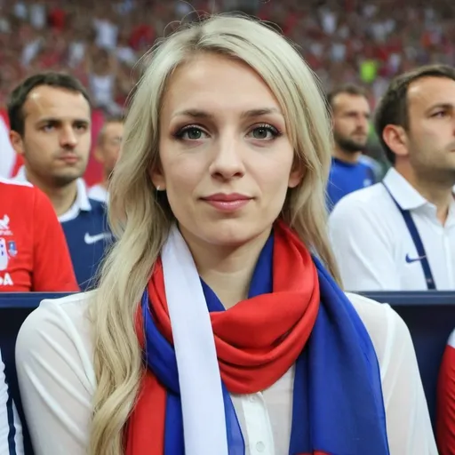 Prompt: Narcissa with France scarf on stadium match France Vs Poland 