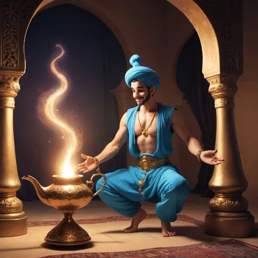 Prompt: A genie comes out from the magic lamp