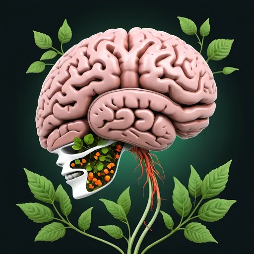 Prompt: A brain getting fed plant medicine