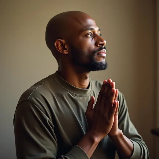 Prompt: Young bald light skinned black man, morning prayer, Thank you Father for this day 🙏 ❤️