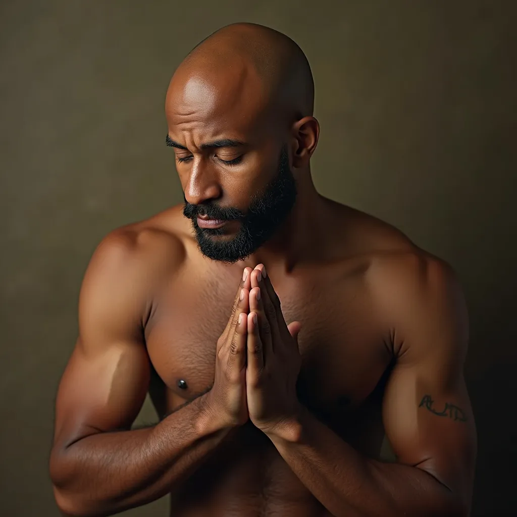 Prompt: Young bald light skinned black man, morning prayer, Thank you Father for this day 🙏 ❤️