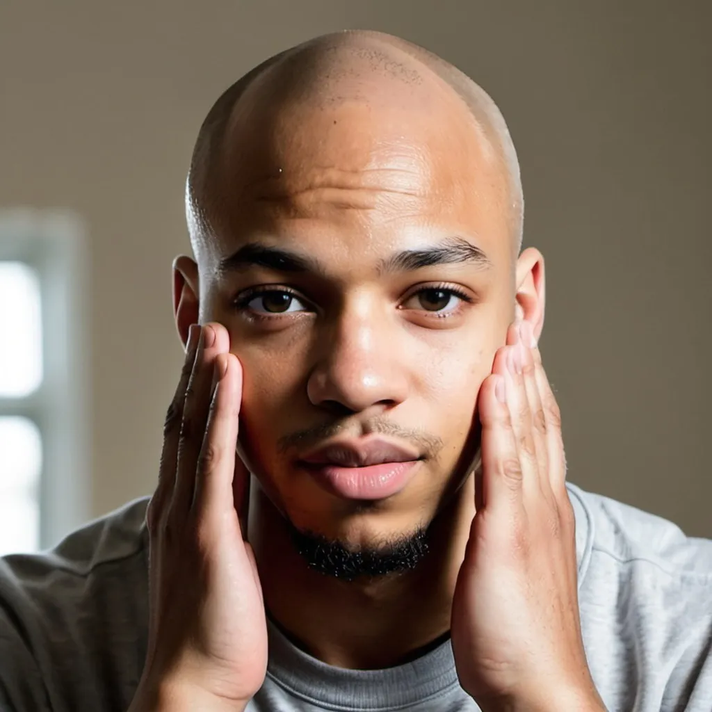 Prompt: Young bald light skinned black man, morning prayer, Thank you Father for this day 🙏 ❤️