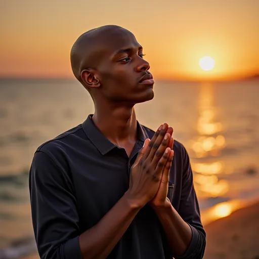 Prompt: Young bald light skinned black man, morning prayer, Thank you Father for this day 🙏 ❤️