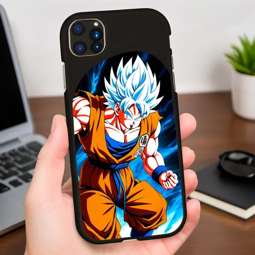 Prompt: cell phone protector with an image of goku fighting jiren in the tournament of strength