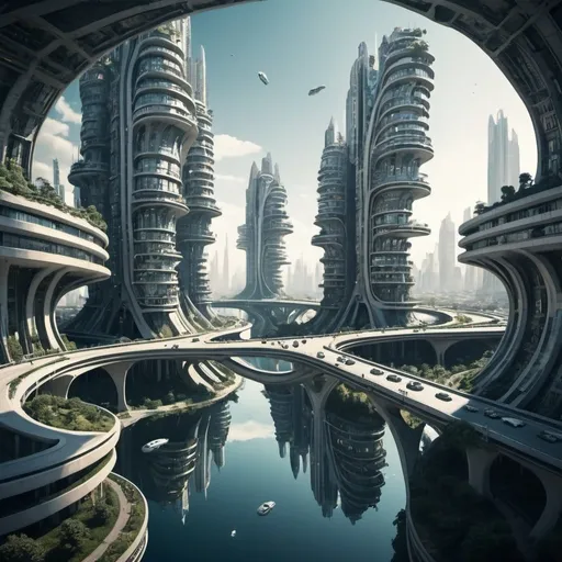 Prompt: Futuristic city that bends upside down 