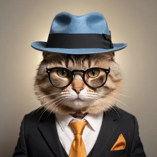 Prompt: Un chat gangster portant un chapeau fedora, des lunettes de soleil, un cigare, et un costume rayé