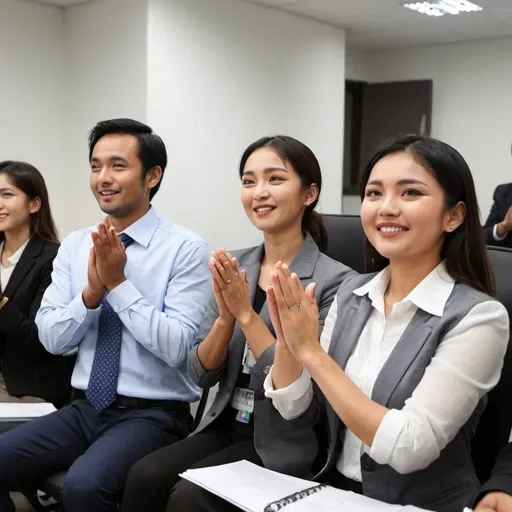 Prompt: 4 aisan colleagues clapping during meeting