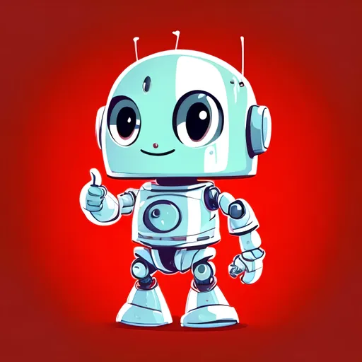 Prompt: a cute little robot. Metalic, red panels, white background, thumbs up, attention to detail, eye wink, high quality