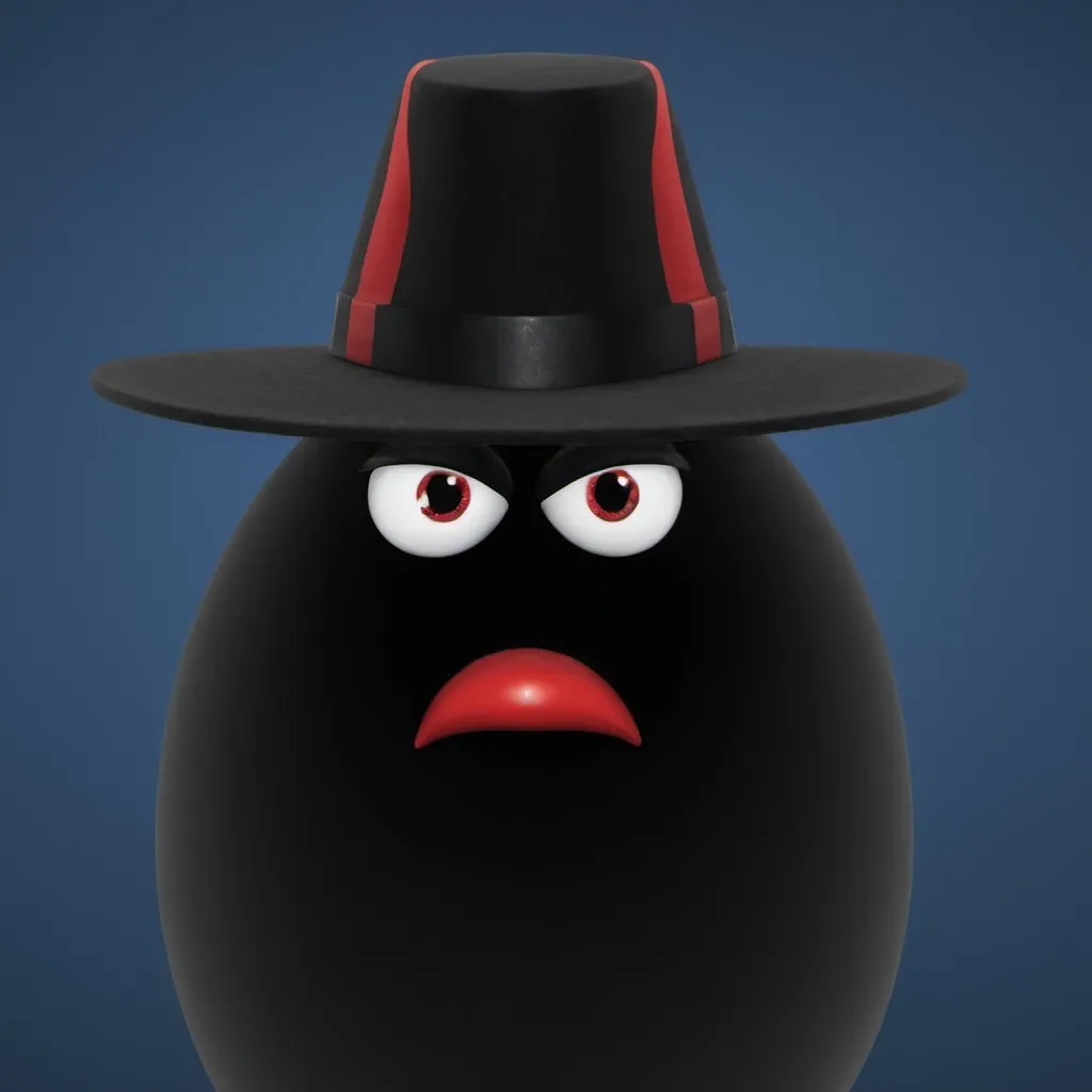 Prompt: a black hat with eyes and a black face with a red nose and a black hat with a red stripe, Cedric Seaut (Keos Masons), dau-al-set, profile picture, a screenshot