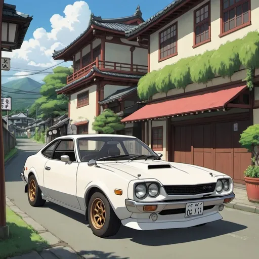 Prompt: 2d studio ghibli anime style, Toyota Celica GT4 , anime scene, spirited away