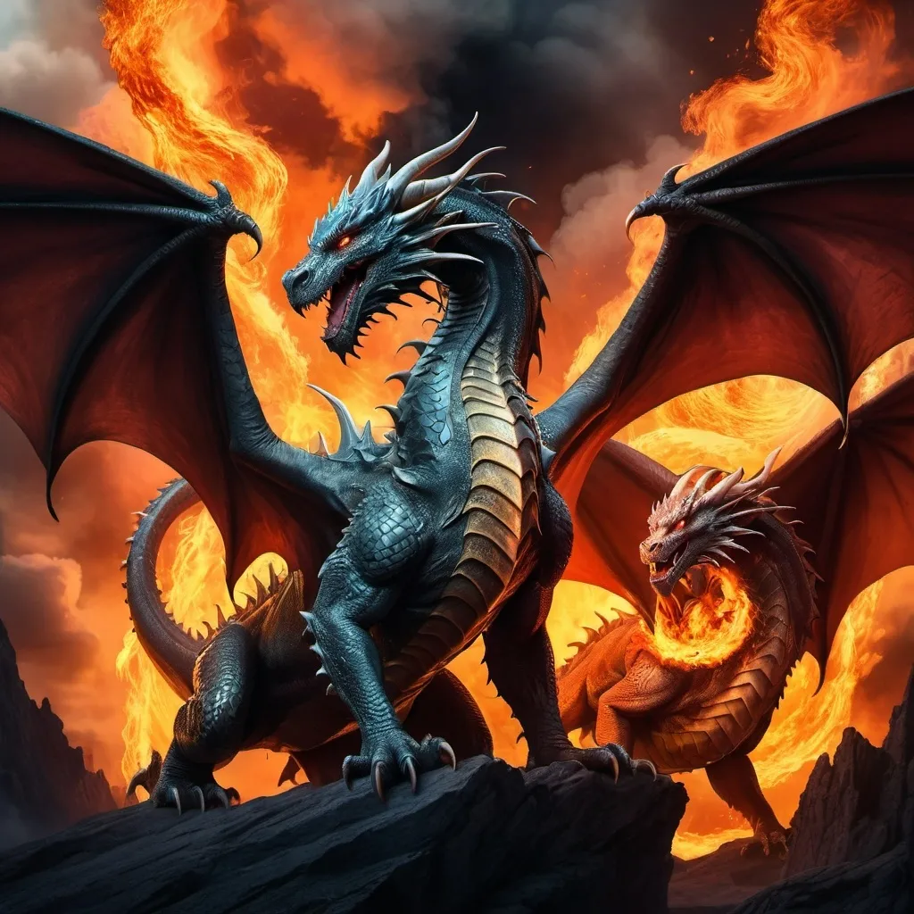 Prompt: game of thrones, three dragons, crown, fantasy, royal, fire, targaryen, valyrian