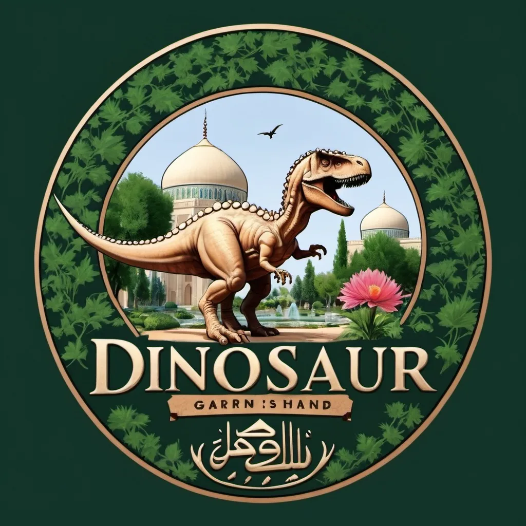 Prompt: 
Dinosaur logo with Mashhad garden writing