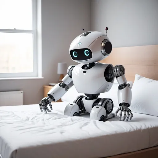 Prompt: cute robot making
the bed
