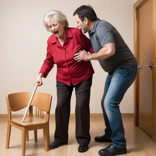Prompt: A 60-year-old woman spanks a 40-year-old man.