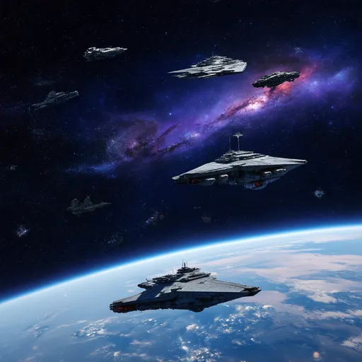 Prompt: > “An immense, hyper-realistic space battlefield in Full HD, framed by a swirling galaxy with vivid blue and purple nebulas and distant stars twinkling like diamonds. Two great armadas—one bearing glowing blue emblems on sleek human cruisers and agile fighters, the other marked by red sigils on battered alien dreadnoughts and heavy gunships—clash in a storm of laser beams and plasma torpedoes. At the center hovers a majestic, ethereal Superior Being—the Peacemaker—bathed in soft golden light, arms outstretched as ripples of calming energy spread through the chaos, dimming weapon fire and stabilizing shields on both sides. A vibrant planet looms in the background, its swirling atmosphere of green and white clouds partially illuminated by the glow of nearby explosions. Gigantic war robots drift among debris fields, their ion cannons momentarily powered down by the Peacemaker’s influence. Explosions cast reflections on asteroids and scattered hull fragments, while trails of ion engines crisscross the void. The composition is cinematic and dynamic, with ultra-detailed textures on every hull plating and robotic joint, deep contrast, and dramatic lighting that underscores the epic conflict, the hope of peace, and the planetary backdrop.”
