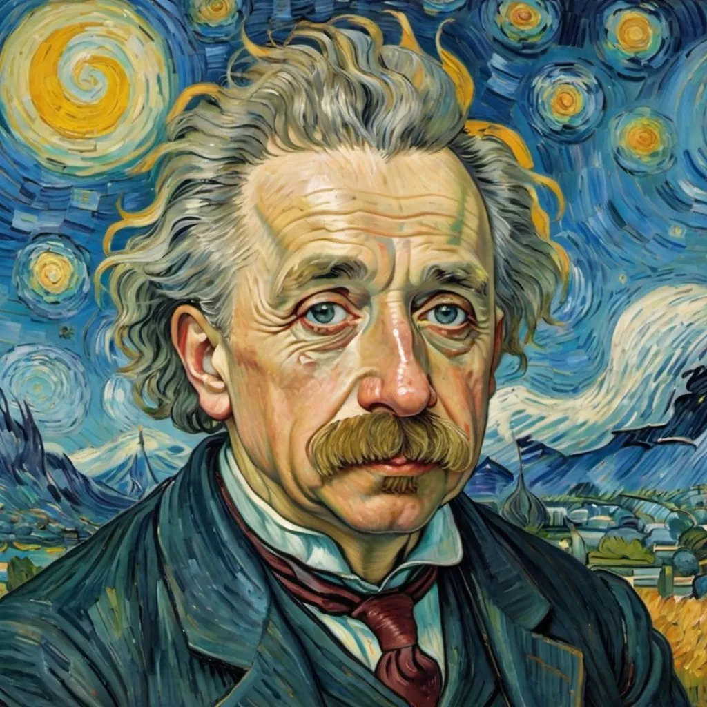 Prompt: Vincent Van Gogh portrait painting of albert einstein