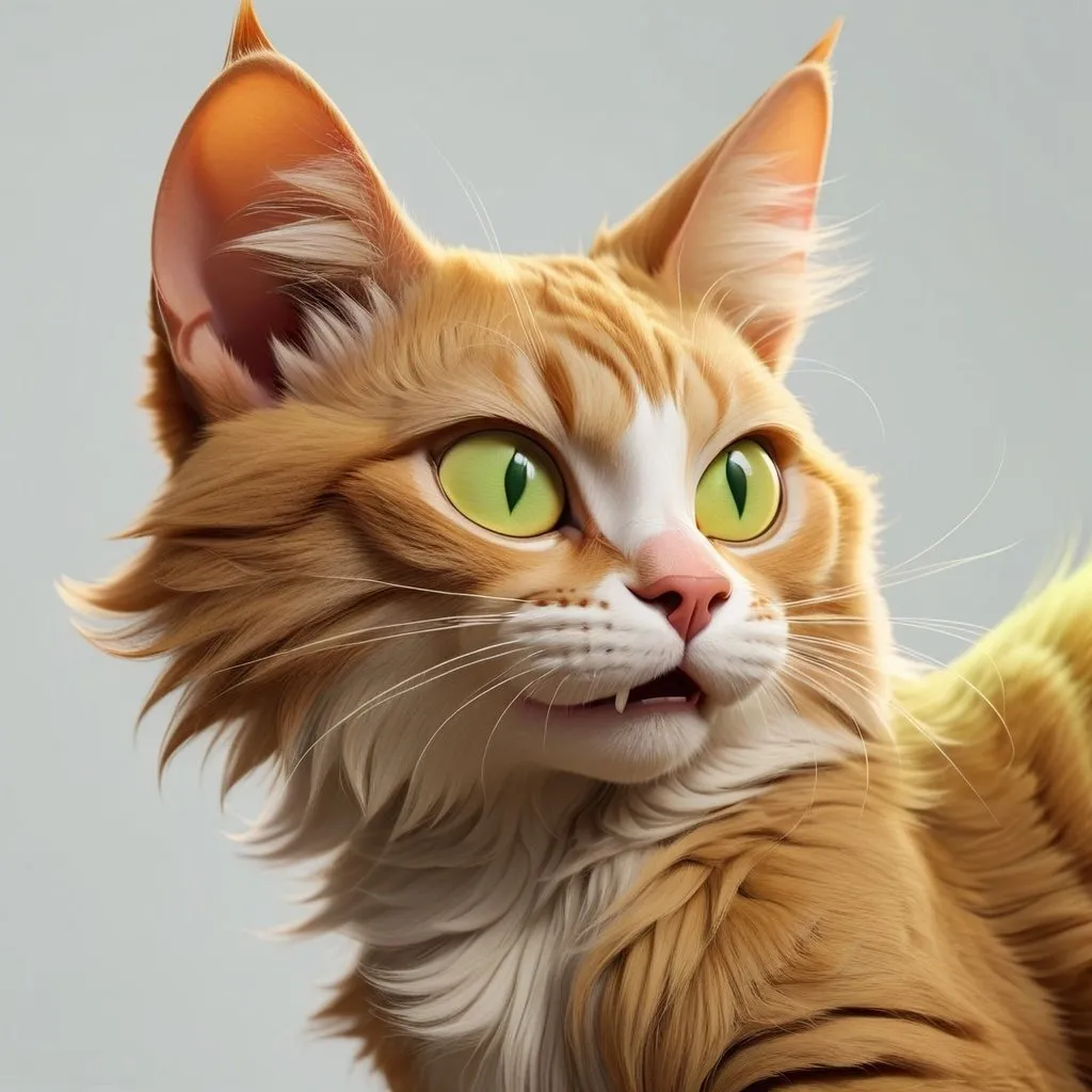 Prompt: Disney style portrait of a male cat, ((short hair)), long nose, yellow-green eyes, yellow fur, white mouth and belly, no collar