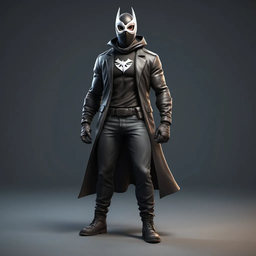 Prompt: masked vigilante, 3d character, full-body digital illustration, high quality, detailed texture, high-res, trending on artstation