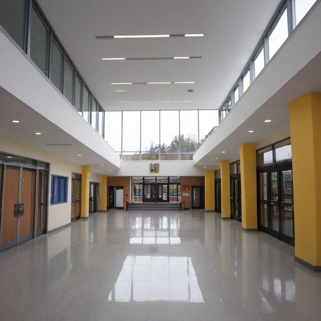 Prompt: The entrance of a very modern school