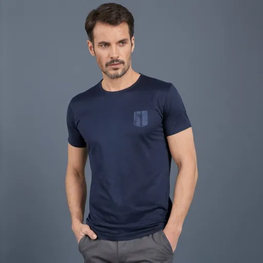 Prompt: man T-Shirt in Cotton and Tencel Jersey, navy blue design color