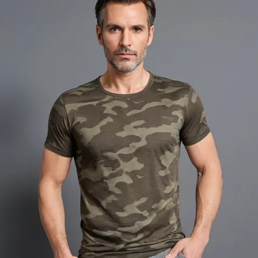 Prompt: man T-Shirt in Cotton and Tencel Jersey, camouflage color