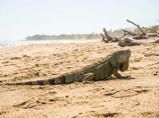 Prompt: Have a igiuant roasting in the hot hear on a beach
