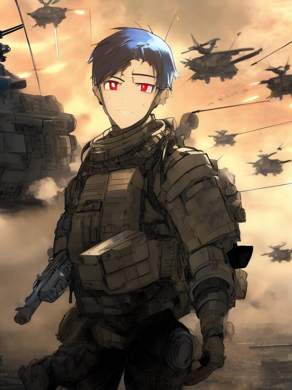 Prompt: High tech war in anime style