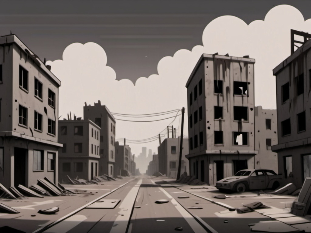 Prompt: post apocalyptic city cartoon