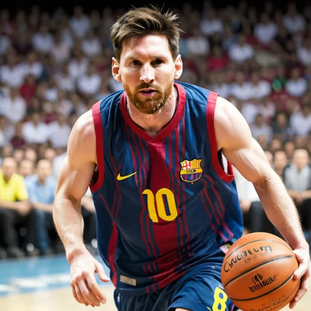 Prompt: footballer messi in basketball