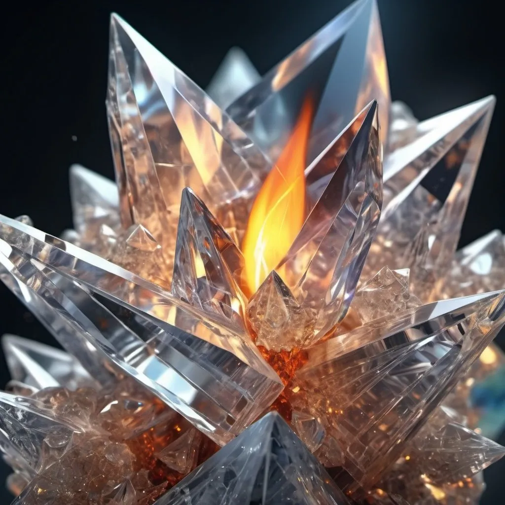 Prompt: Crystal structure with a magical flame inside it. Crystal clathrate. Highly detailed painting. Photorealistic. Magical atmosphere. 64k resolution. HDR. UHD. DSLR.