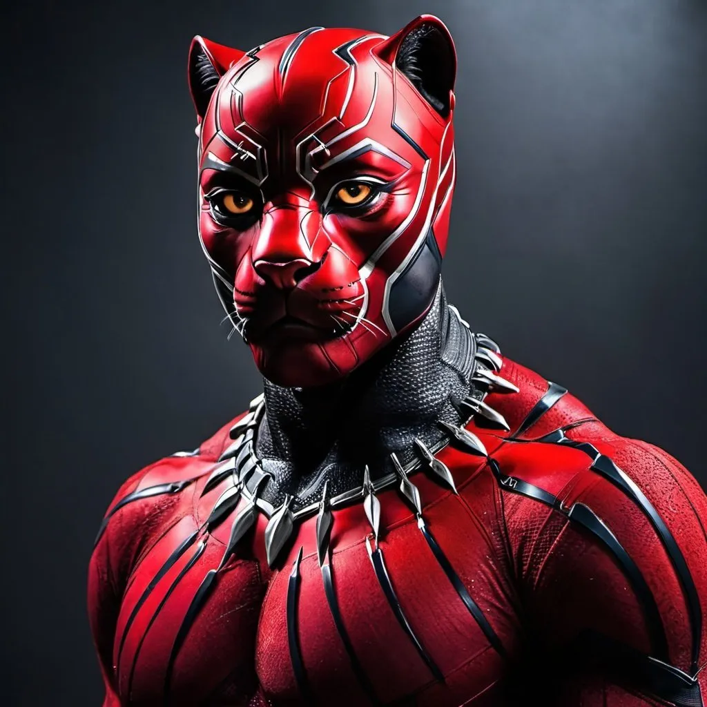 Prompt: a red Panther, photography, + Black Panther the superhero