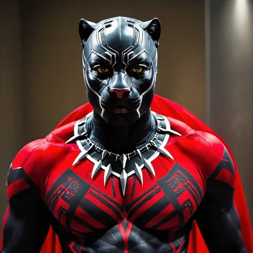 Prompt: a red Panther, photography, + Black Panther the superhero