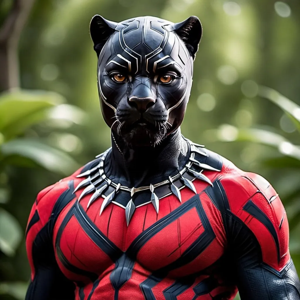 Prompt: a red Panther, photography, + Black Panther the superhero