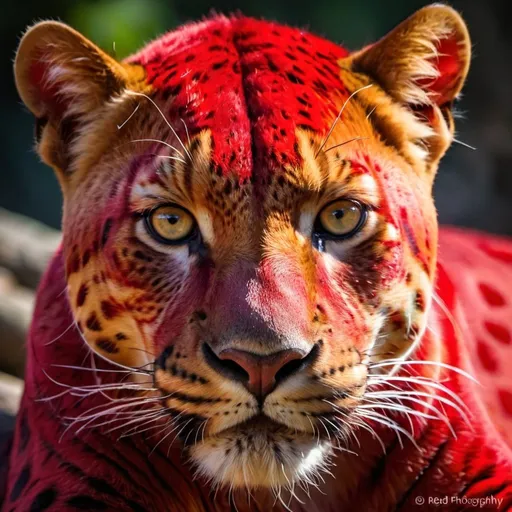 Prompt: Red panther photography, vivid colors, high definition, detailed fur, intense gaze, wildlife, professional, realistic, vibrant lighting, dynamic composition, striking contrast, high quality, 4k, ultra-detailed, photography, wildlife, vivid colors, intense gaze, vibrant lighting, dynamic composition, professional, realistic