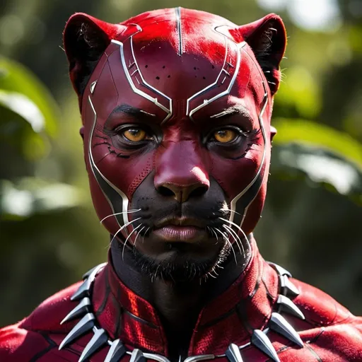 Prompt: a red Panther, photography, + Black Panther the superhero