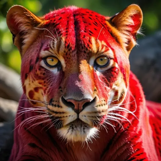Prompt: Red panther photography, vivid colors, high definition, detailed fur, intense gaze, wildlife, professional, realistic, vibrant lighting, dynamic composition, striking contrast, high quality, 4k, ultra-detailed, photography, wildlife, vivid colors, intense gaze, vibrant lighting, dynamic composition, professional, realistic