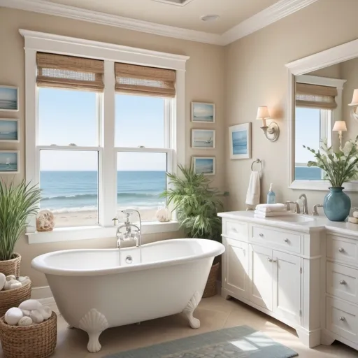 Prompt: Beach themed bathroom