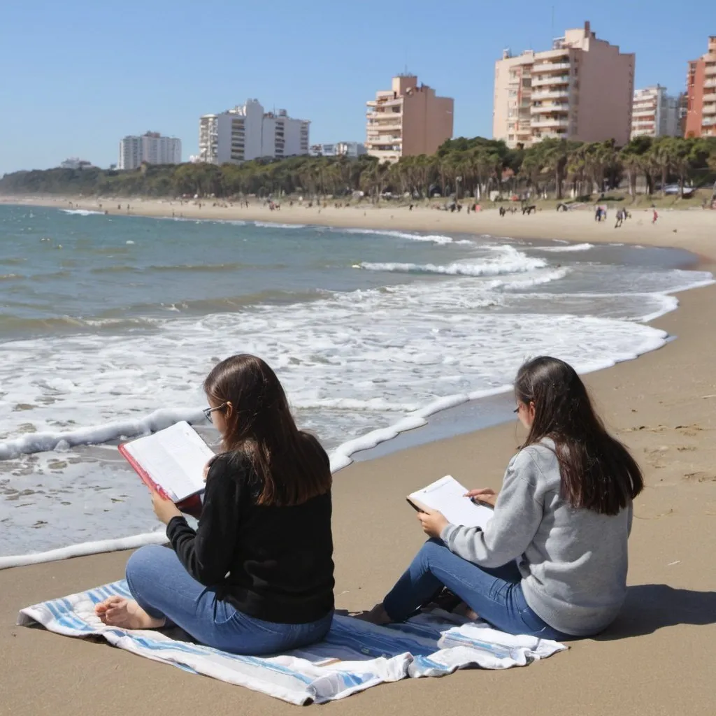 Prompt: estudiantes en la playa
