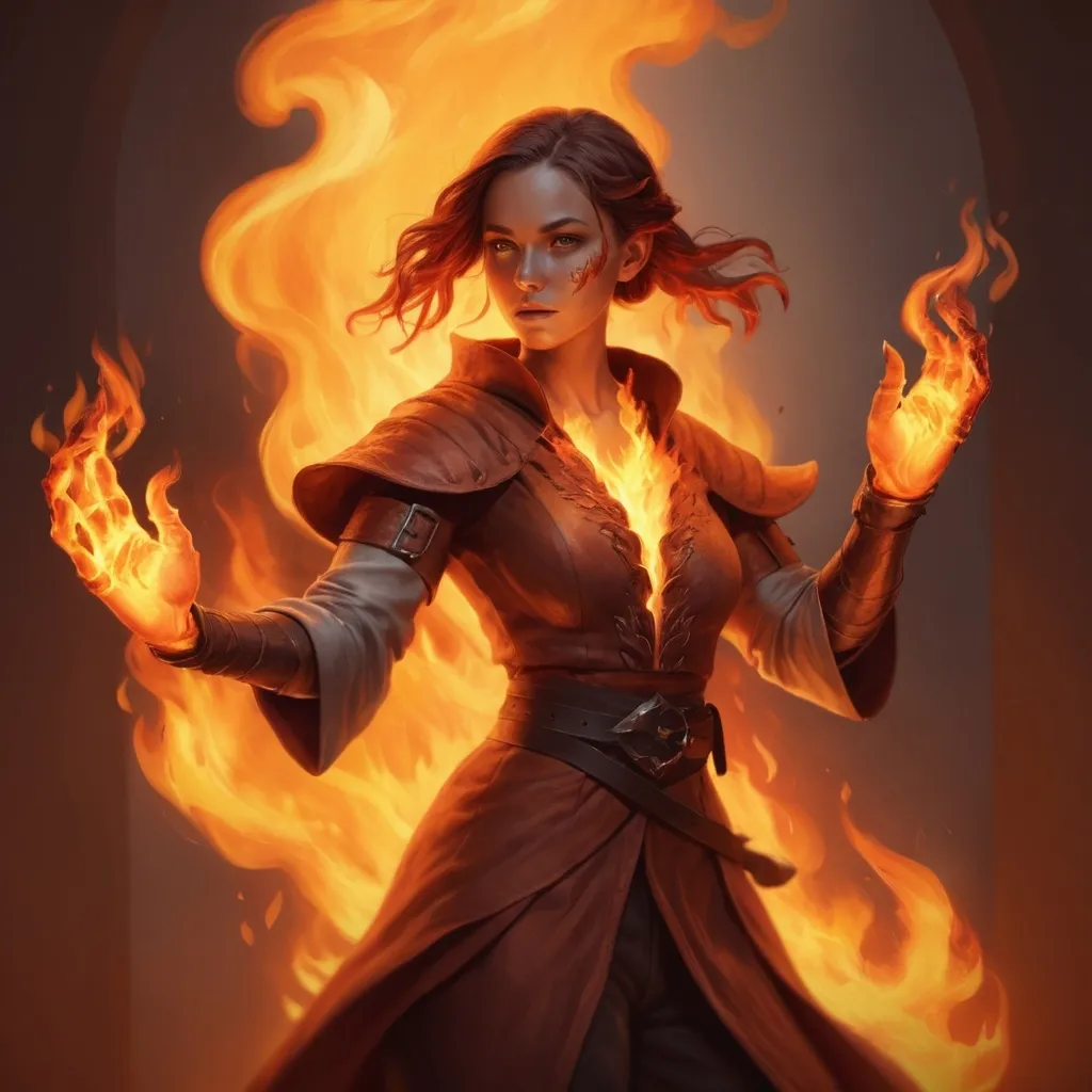 Prompt: hyper-realistic  character with fire hands, fantasy character art, illustration, dnd, warm tone