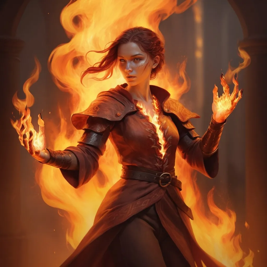 Prompt: hyper-realistic  character with fire hands, fantasy character art, illustration, dnd, warm tone